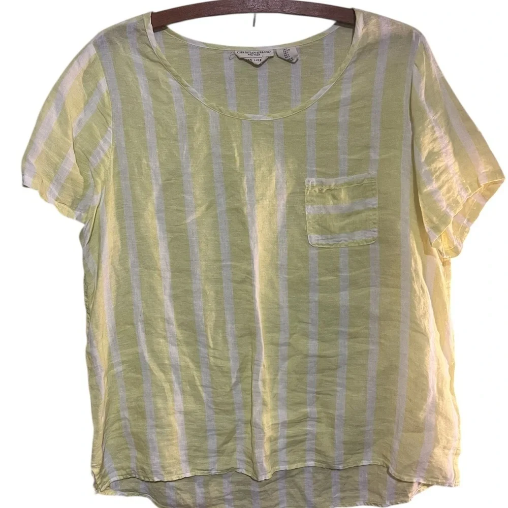 100% linen Christian Siriano Striped Short Sleeve - Picture 1 of 3